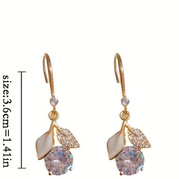 Zircon Ginkgo Leaf Hook Earrings Shiny Sparkle Dangle Drop Festive Sparkle‎ - Picture 15 of 16